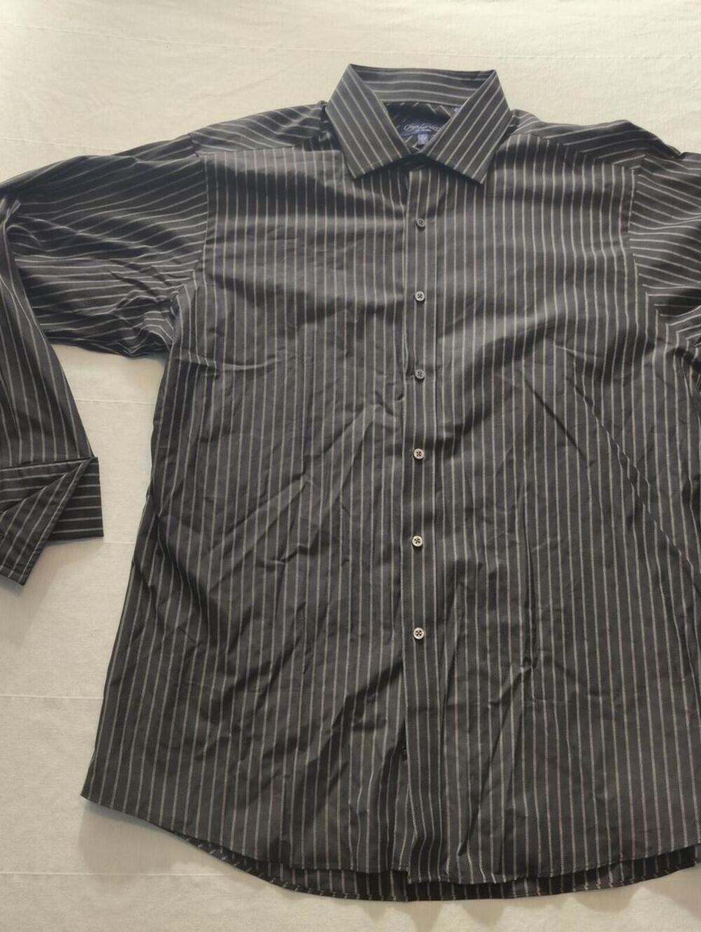 Sean John XL Black Gray Pinstripe Long Sleeve Button Front Dress Shirt 17 32/33